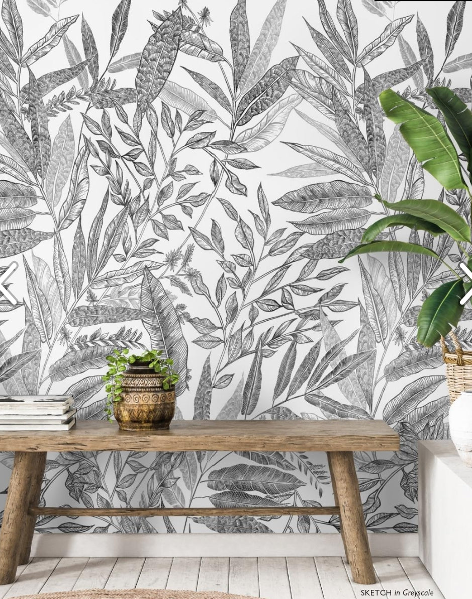 Black & White Leaves Mural Wallpaper