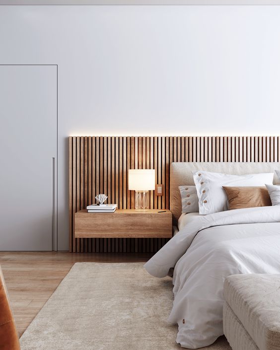 Vine & Co Slatted Headboard Unit & build in Bedside Tables