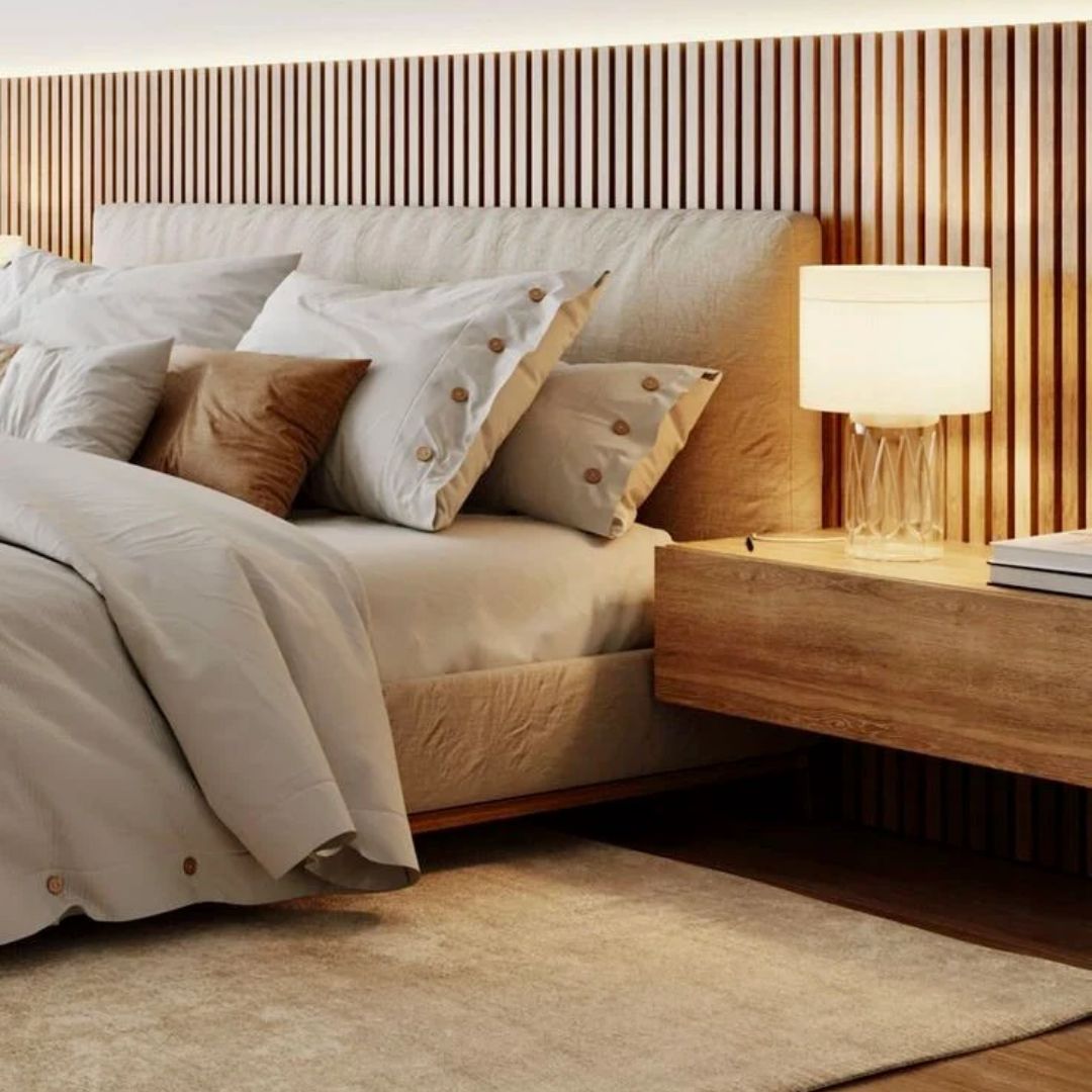 Vine & Co Slatted Headboard Unit & build in Bedside Tables